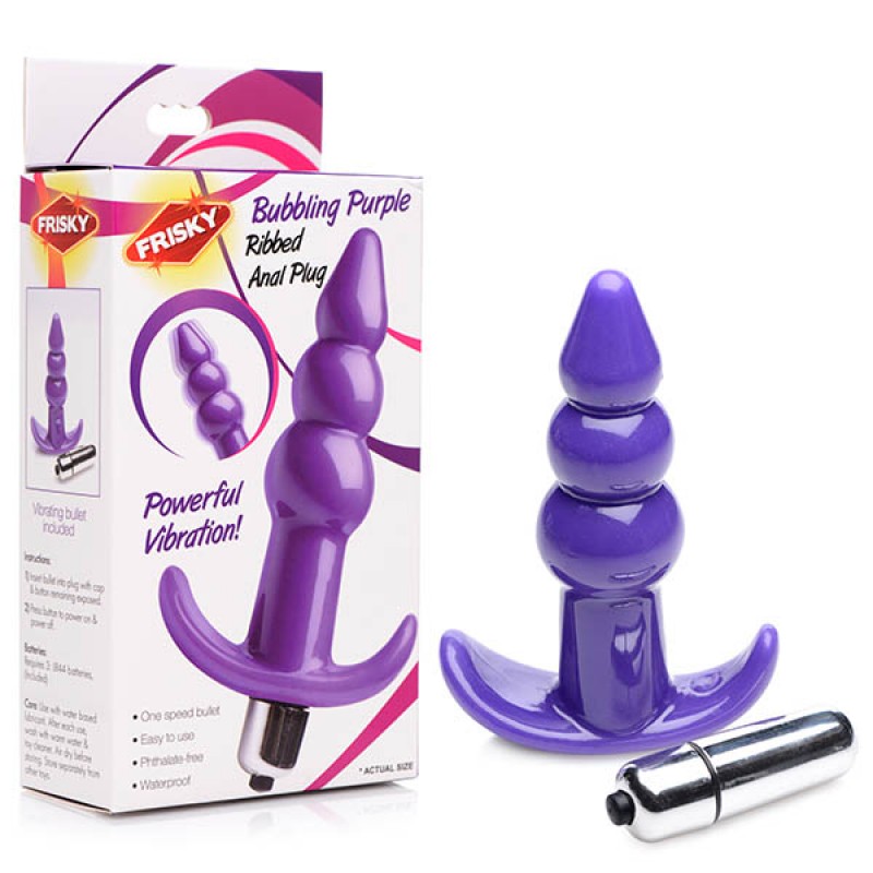 Frisky Ribbed Vibrating Butt Plug - Purple